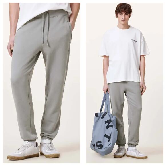 Allsaints Men’s Raven Cuffed Slim Fit Ramskull Sweatpants Medium Heather Gray